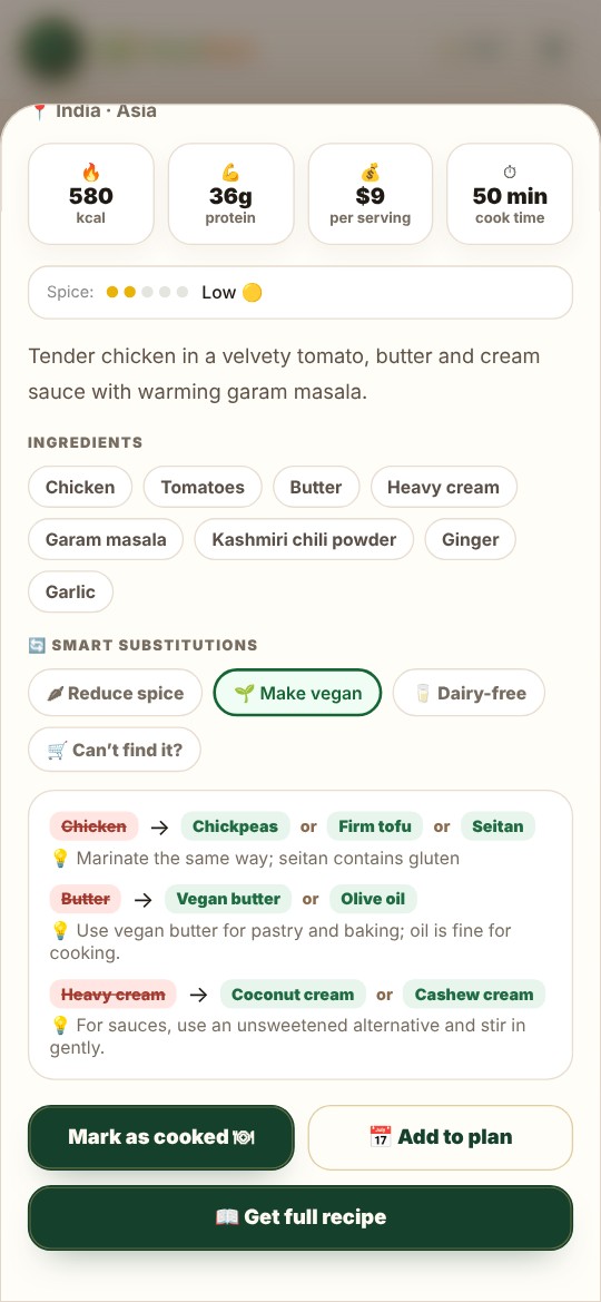 WorldMeals smart substitutions: making Butter Chicken vegan